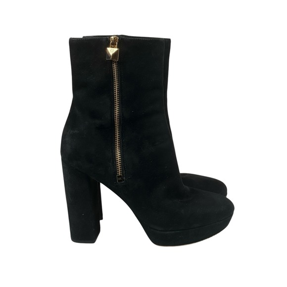 MICHAEL KORS Women's 8 M Black Zipper Platform Frenchie Block Heel Suede Booties - Picture 1 of 13
